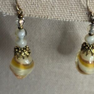 Elegant Gold and Cream Beaded Earrings